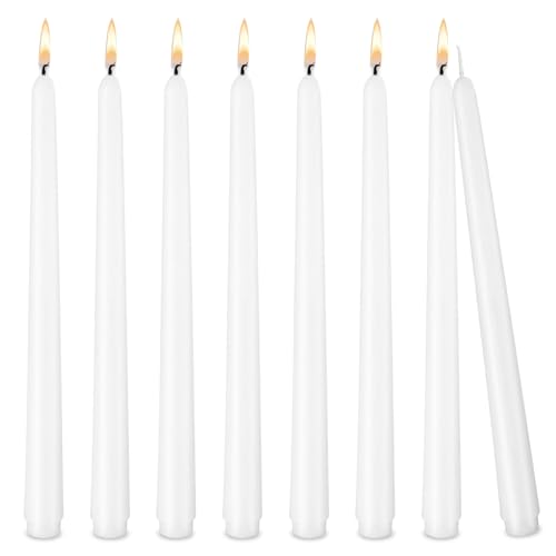 8 Pk 10" White Taper Candles Odorless Smokeless Paraffin Cotton Wick