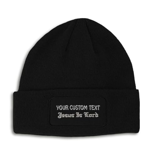 Custom Patch Beanie Blessed Christian Jesus Religious Skull Cap Hats for Men & Women Winter One Size - color: Black Personalized Text Here