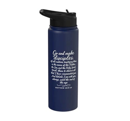 Go Make Disciples Matthew 28: 19 20 Bible Verse Scripture Stainless Steel Insulated Water Bottle - color: Navy Blue