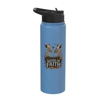 Seeds Of Faith Christian Wheat Cross Scripture Stainless Steel Insulated Water Bottle - color: Light Blue