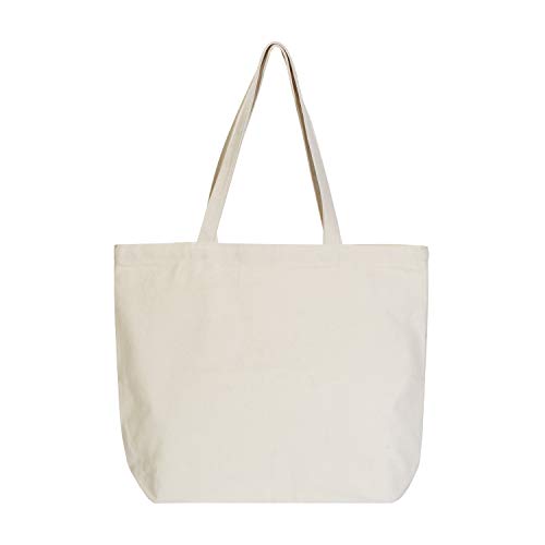 VPAL Large Canvas Tote Bag with Zipper, 19 x15 inch 12oz Natural Cotton Heavy DIY Tote for Crafting, Ironing and Embroidering, Reusable Grocery Shopping Bag (1 Pack) - color: 1 Pack