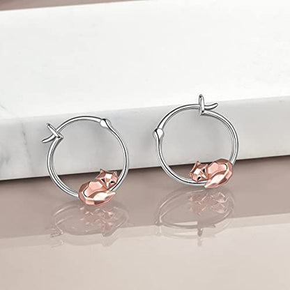 Fox/Pig/Mushroom/Cat Earrings Sterling Silver Cute Hoop Earrings Animal Jewelry Gifts for Women Daughter - style: fox