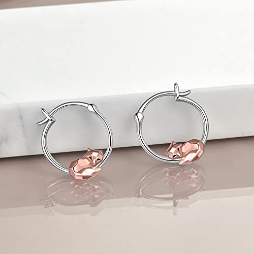 Fox/Pig/Mushroom/Cat Earrings Sterling Silver Cute Hoop Earrings Animal Jewelry Gifts for Women Daughter - style: fox