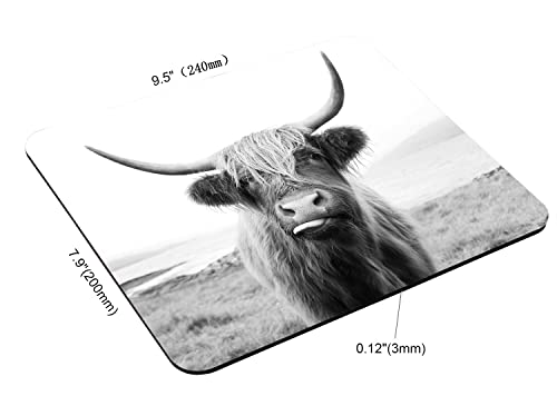 Black and White Mouse Pad, Scottish Highland Cow on Isle of Mull Mouse Pad, Mouse Mat Square Mouse Pad Non Slip Rubber Base MousePads for Office Laptop, 9.5"x7.9"x0.12" Inch - color: TSP175