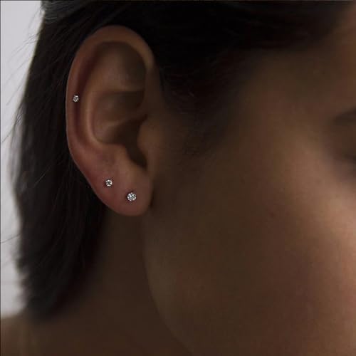 Titanium Earrings Push-in Threadless Flat Back Stud Earrings for Women Men, Cartilage Earring Hypoallergenic Cubic Zirconia Earrings Studs for Helix Tragus Piercing Jewelry - color: Silver-2mm
