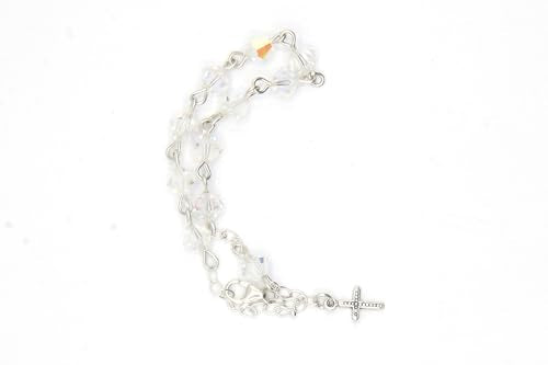 Catholic Communion Rosary Bracelet Created with Swarovski® Crystals, Glass - color: Clear AB - April
