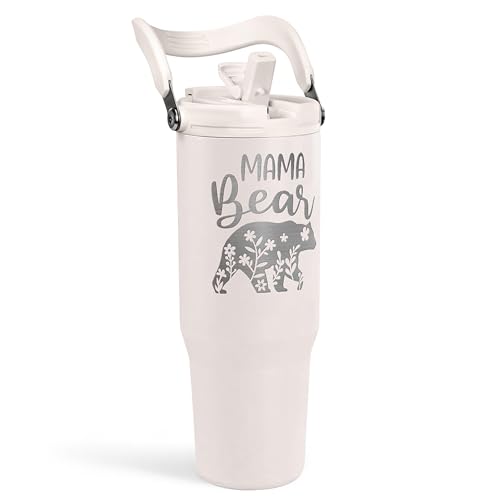 Mom Tumbler 30oz, Mama Bear Tumbler Stainless Steel Insulated Coffee Travel Mug with Handle & Flip Straw Lid, Gifts for Mommy, Presents for Mom for Christmas Birthday Mothers Day Valentines - color: Mom 1