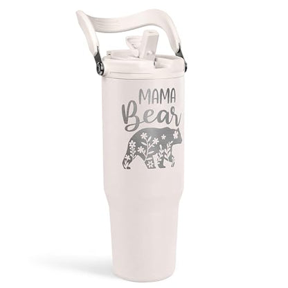 Mom Tumbler 30oz, Mama Bear Tumbler Stainless Steel Insulated Coffee Travel Mug with Handle & Flip Straw Lid, Gifts for Mommy, Presents for Mom for Christmas Birthday Mothers Day Valentines - color: Mom 1