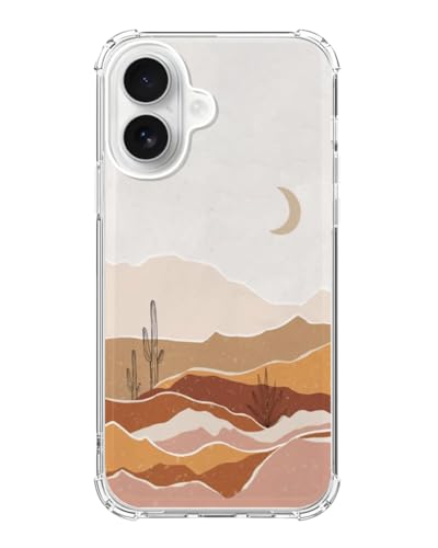 Boho Minimalist Moon Cactus Desert Phone Case Compatible with iPhone 17, Pastel Beige Brown Aesthetic Landscape Art Phone Cover for iPhone 17 - color: Desert