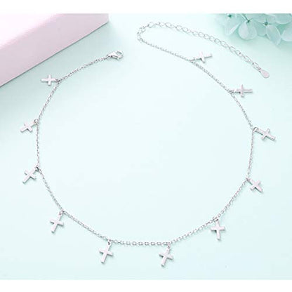 DAOCHONG Women S925 Sterling Silver Disc Statement Choker Necklace - style: Cross 1