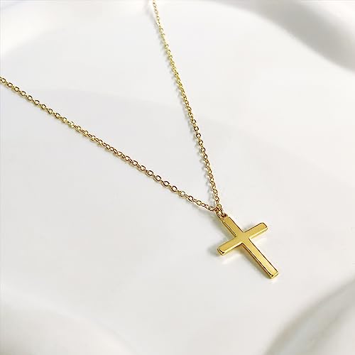 Zeffy Cross Necklace for Women,18K Gold/Silver Plated Tiny Cubic Zirconia Cross Pendant Necklace for Women Simple Layered Cross Necklaces for Women - color: Gold Classic Cross