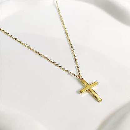 Zeffy Cross Necklace for Women,18K Gold/Silver Plated Tiny Cubic Zirconia Cross Pendant Necklace for Women Simple Layered Cross Necklaces for Women - color: Gold Classic Cross