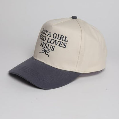 MIRMARU Christian Theme Embroidered 5 Panel Cotton Trucker Hat Snapback Cap for Men and Women - color: Just a Girl Who Loves Jesus, Steel Grey