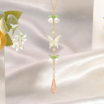 Butterfly Flower Car Rearview Mirror Charm Yellow Lily of Valley - color: Yellow - Butterfly