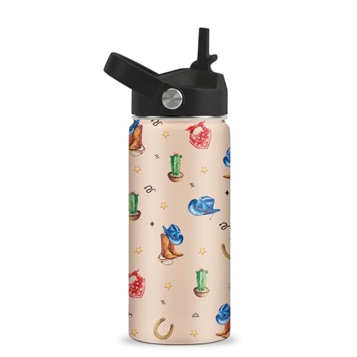 Western Gifts for Kids - 16oz Western Water Bottle with Straw Lid - Cowboy & Cowgirl Stainless Steel Kids Insulated Cup for School, Sports, Travel Tumbler for Girls, Boys - color: Cowboy01, size: 16 Ounces