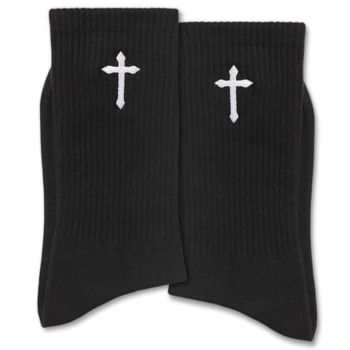 Christian Socks for Men, Biblical Crew Socks Gifts for Dad Grandpa Husband 3 - color: Black Cross