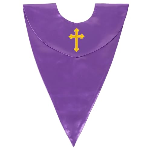 GradPlaza Unisex V Shape Church Choir Stole with Gold or White Embroidery Cross for Adults Church - color: Purple, style: Gpld Cross