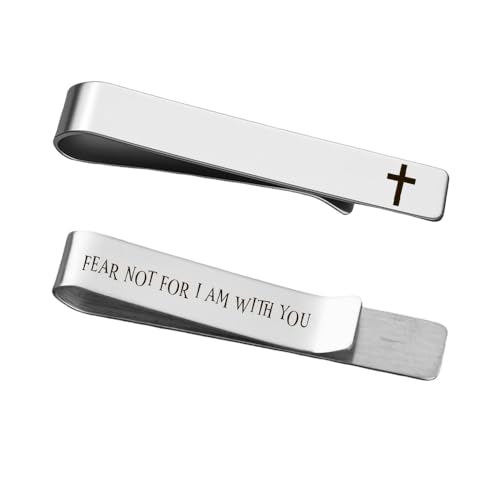 Novelty Religious Cross Tie Clip - Christian Birthday Christmas Gifts for Son Grandson Graduation Valentines Gift Ideas - style: fear not for i am with you