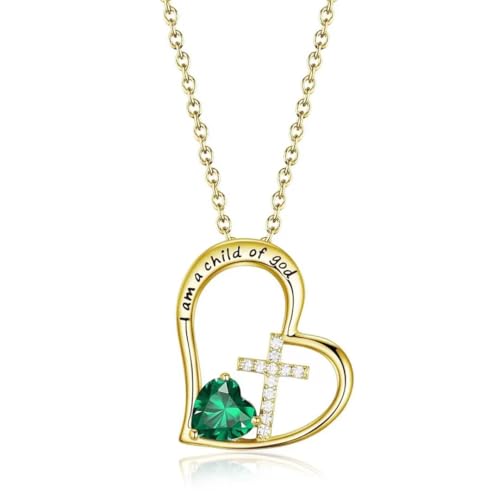 Birthstone Cross Necklace for Girls, Child of God Cross Gifts Jewelry - color: 05. May, style: 02. Yellow color
