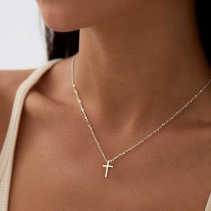 Cross Necklace for Women, Dainty Gold Necklace Tiny Cross Charm Necklace - color: Gold-Cross 1