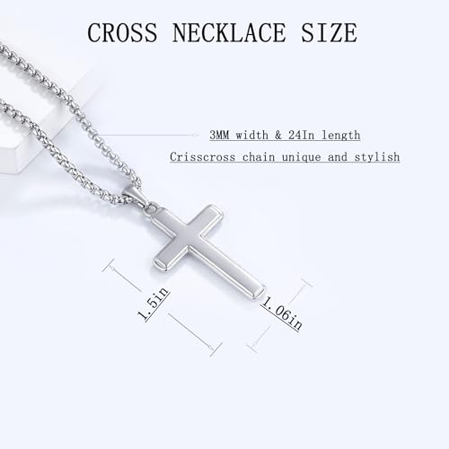 MGOOL Son Gifts From Mom To My Son Necklace From Dad Faith Cross Necklace Present Graduation Birthday Gifts Message Card＆LED Gift Box - color: SN928-Silver Wooden Led Box