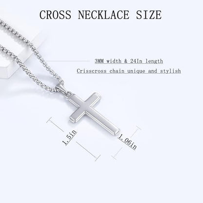 MGOOL Son Gifts From Mom To My Son Necklace From Dad Faith Cross Necklace Present Graduation Birthday Gifts Message Card＆LED Gift Box - color: SN928-Silver Wooden Led Box