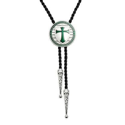 Fashionable Cross Bolo Tie Multi-Color Cross Shield Necktie - color: Green