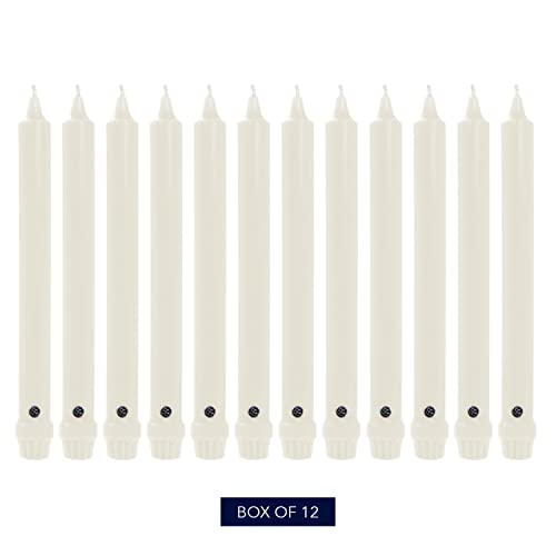 Colonial Candle Unscented Taper Candle, Classic Collection, White, 8 In, Pack of 12 - Up to 6 Hours Burn - color: White, size: 8 In, style: Classic