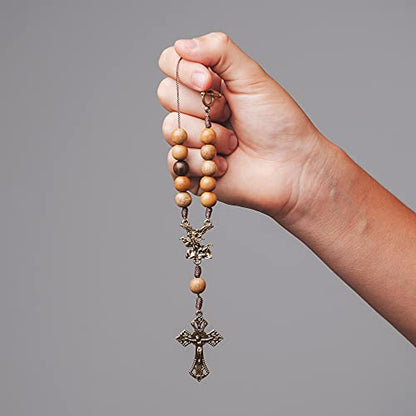 Intercession St. Michael Car Rearview Mirror Rosary (Wood) - style: St. Michael
