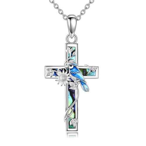 YFN Cross Necklace Sterling Silver Religious Cross Pendant Jewelry Christian Gifts for Women Men - style: F. Blue Jay