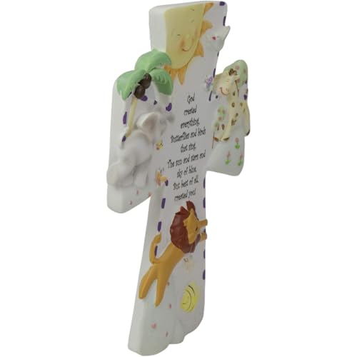 God Created Everything 7 inch Resin Stone Decorative Hanging Wall Cross