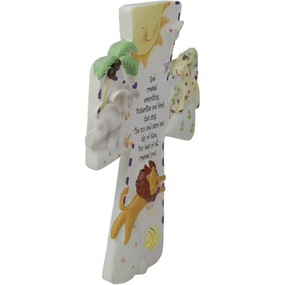 God Created Everything 7 inch Resin Stone Decorative Hanging Wall Cross