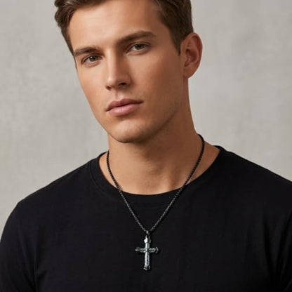Cross Necklace for Men 925 Sterling Silver Cross Ebony Wooden Ankh Raven Praying Hands Crucifix Amulet Religious Jewelry Gifts for Men Women - color: Cross14
