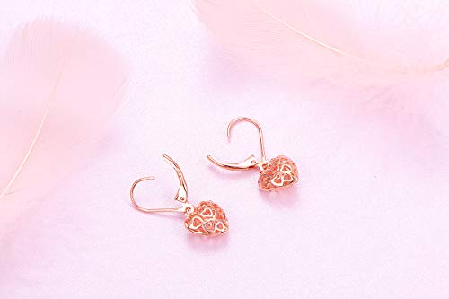 S925 Sterling Silver Heart Dangle Drop Earrings for Women Jewelry Gift - style: Heart Drop. Rose