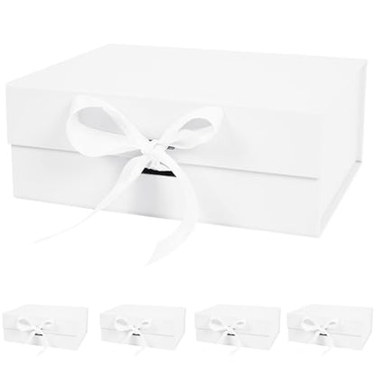 Aimyoo 5 Pack Large White Gift Box with Ribbon, 11.5x8.6x4.1 inch Groomsman Proposal Box for Presents with Magnetic Closure Lids, Rectangle Collapsible Luxury Box for Wedding, Christmas, Birthday - color: White 11.5x8.6x4.1 inch-5 Pack