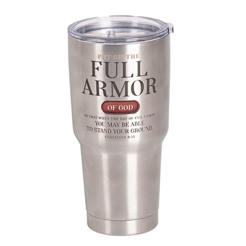 Dicksons Put On The Full Armor Of God Ephesians 6:13 Grey Stainless Steel Super Sized Travel Tumbler with Lid 30 Ounce