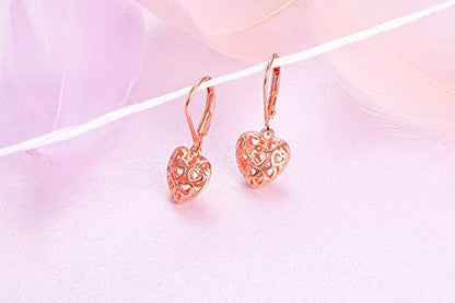S925 Sterling Silver Heart Dangle Drop Earrings for Women Jewelry Gift - style: Heart Drop. Rose