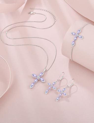 Birthstone Cross Earrings for Women 925 Sterling Silver - color: 06 June - Alexandrite