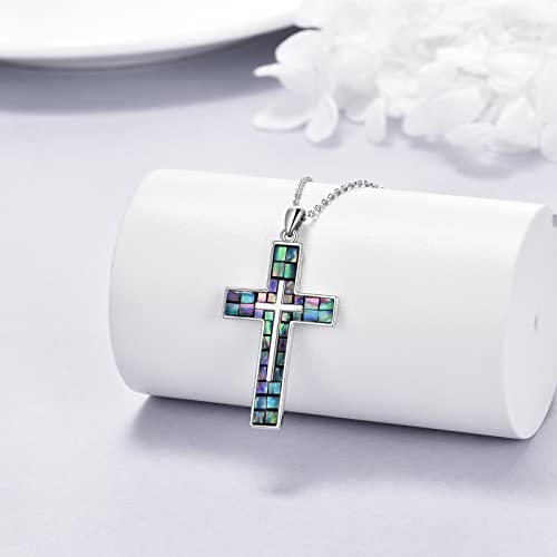 YFN Cross Necklace Sterling Silver Religious Cross Pendant Jewelry Christian Gifts for Women Men - style: A. Abalone Shell