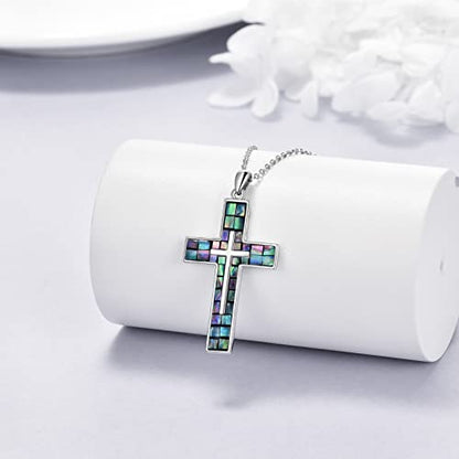 YFN Cross Necklace Sterling Silver Religious Cross Pendant Jewelry Christian Gifts for Women Men - style: A. Abalone Shell