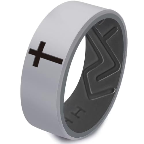 XAHH 2PCS Silicone Ring Set for Men Women,Classical Simple Christian Cross Religious Couple Rubber Wedding Bands - style: Grey Black
