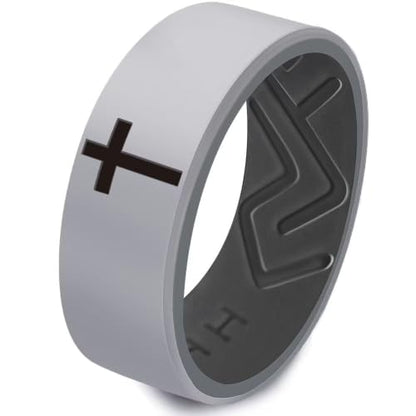 XAHH 2PCS Silicone Ring Set for Men Women,Classical Simple Christian Cross Religious Couple Rubber Wedding Bands - style: Grey Black