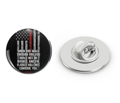 Thin Red Line Firefighter Bible Verse American Flag Metal Lapel Pin Tie Tack Pinback 0.75"