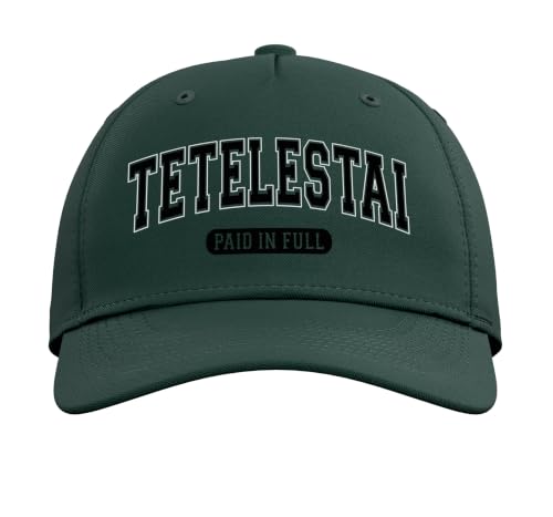Tetelestai Paid in Full Varsity Arched Black Letters Adjustable Baseball Hat - color: Dark Green