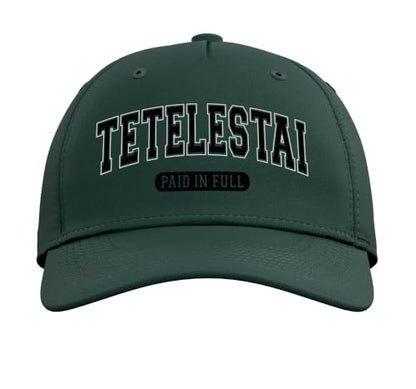 Tetelestai Paid in Full Varsity Arched Black Letters Adjustable Baseball Hat - color: Dark Green