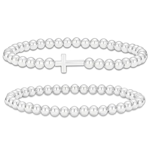 2Pcs Cross Bow Beaded Bracelets for Women - color: 03-Silver-Bead＋Cross
