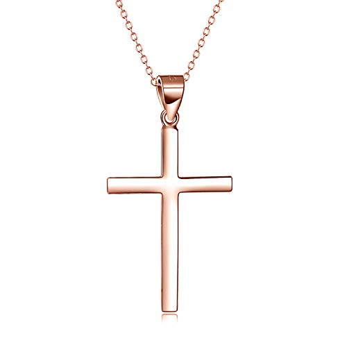 POPLYKE Cross Necklace 925 Sterling Silver Cross Pendant for Men Women - style: D-18" Rose Gold Plated
