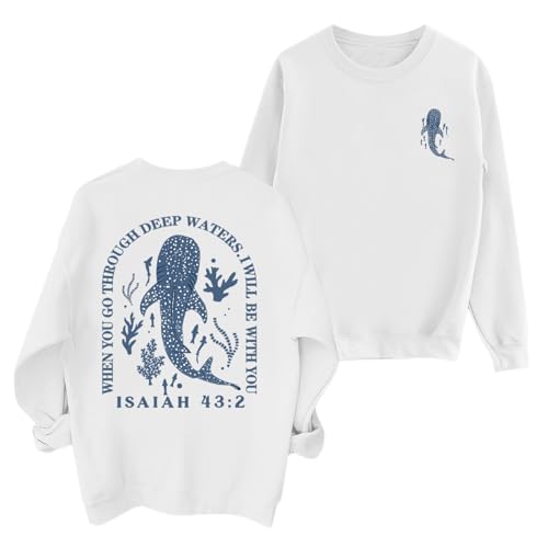 Sulayesh Christian Whale Shark Sweatshirts for Women Jesus God Bible Verse Hoodie Religious Faith Graphic Long Sleeve Shirts - color: White, size: Medium