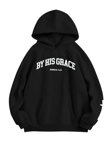 FAYALEQ Christian Sweatshirt By His Grace Letter Print Hoodie Christian Religious Sayings Sweater Bible Pullover Tops - color: Black, size: Small
