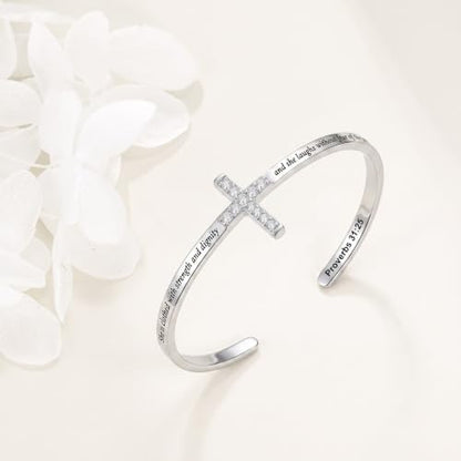 Cross Bangle Religious Cross Cuff Bangle Bible Verse Christian Gifts Jewelry for Women